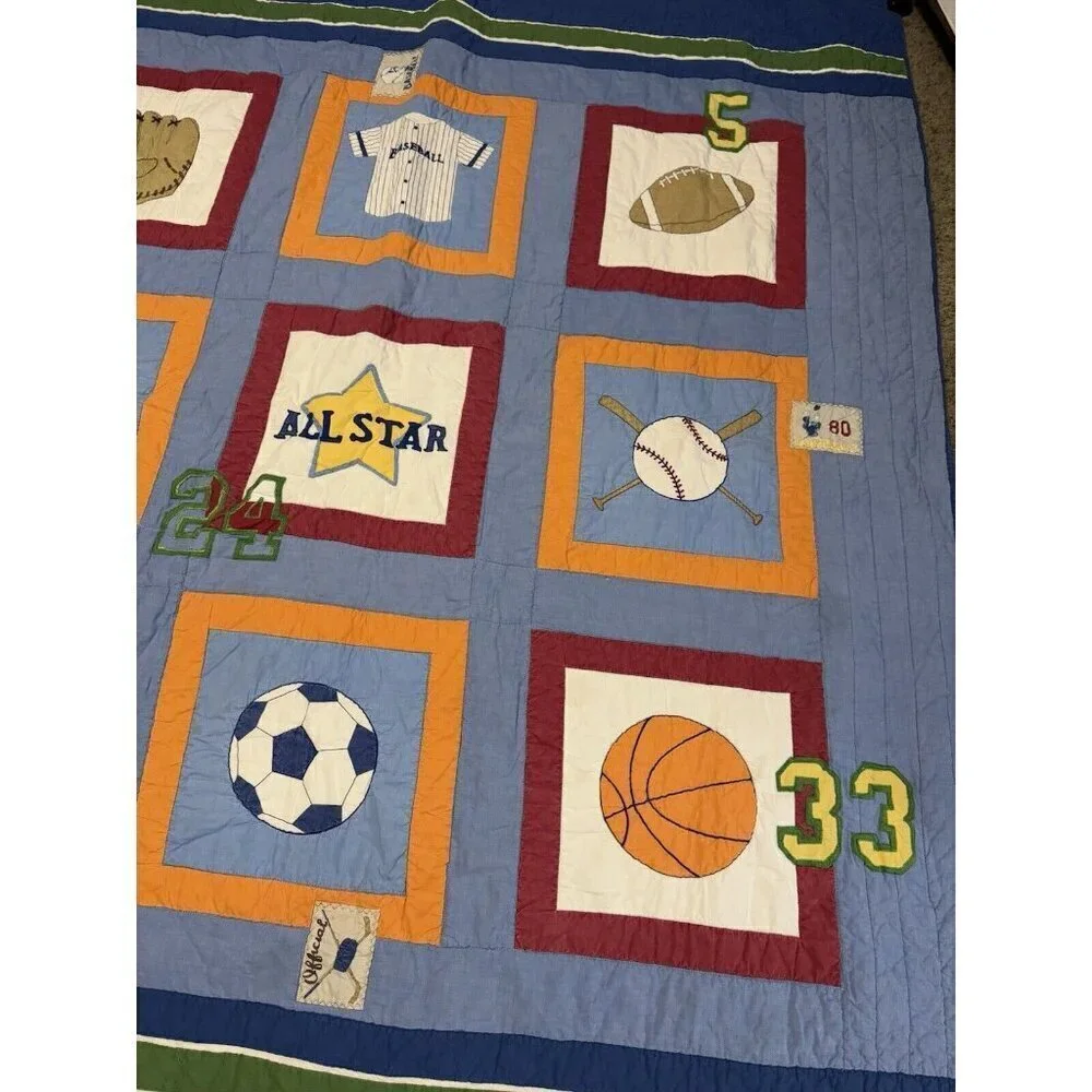 Patchwork Sports Quilt Comforter Bedding Cotton Blue Multicolor Twin 65x83 Youth